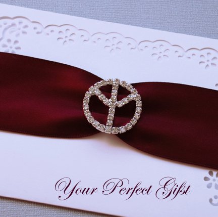 12 Round Peace Sign 1-1/8" Silver Diamante Rhinestone Ribbon Buckle Slider BK016