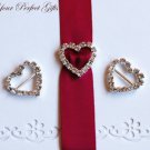 50 HEART Diamante Rhinestone Ribbon Silver Buckle Sliders Horizontal For Wedding Invitation BK012