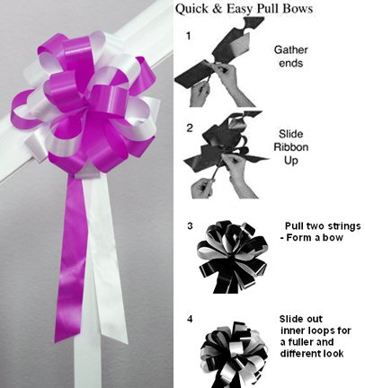 10 WHITEFUCHSIA PINK 8" WEDDING PULL PEW BOWS FOR BRIDAL CAKE GIFT BASKET DECORCATION