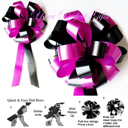 10 BLACK FUCHSIA PINK 8" WEDDING PULL PEW BOWS FOR BRIDAL CAKE GIFT BASKET DECORCATION PB036