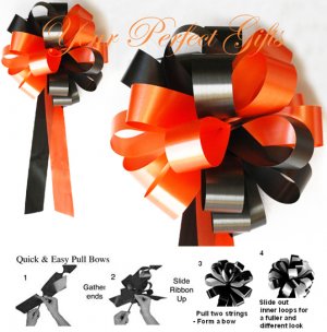 10 ORANGE & BLACK 8" WEDDING PULL PEW BOWS FOR BRIDAL CAKE GIFT BASKET DECORCATION