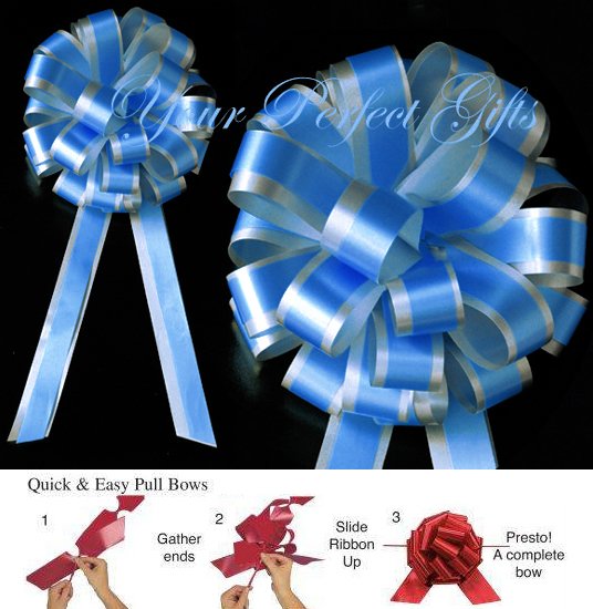 10 TURQUOISE BLUE SILVER 8" TWO LAYER WEDDING PULL PEW BOWS FOR BRIDAL CAKE GIFT DECORATION PB175