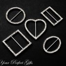 50 pcs of  SQUARE ROUND OVAL RECTANGLE HEART Silver Diamante Rhinestone Ribbon Buckle Sliders