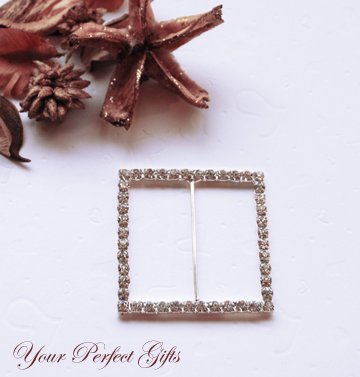 12 SQUARE 2" Silver Diamante Rhinestone Buckle Slider Wedding Invitation BK046