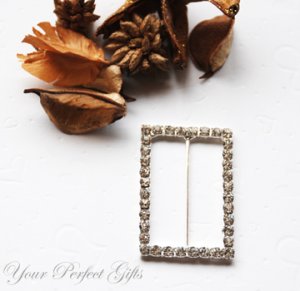 12 RECTANGLE 2" Silver Diamante Rhinestone Buckle Slider Wedding Invitation BK077