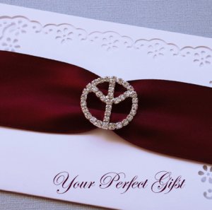 1 pc Round Peace Sign Silver Diamante Rhinestone Crystal Buckle Slider Wedding Invitation BK016
