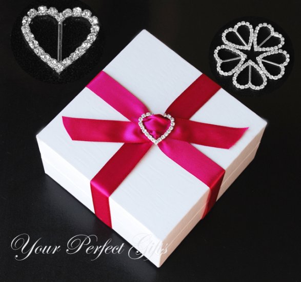 1 pc HEART Silver 25mm Diamante Rhinestone Crystal Buckle Sliders For Wedding Invitation BK013