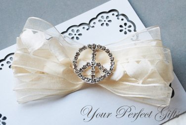 1 pc 26mm Round Peace Sign Silver Diamante Rhinestone Crystal Buckle Slider BK015