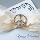 1 pc 26mm Round Peace Sign Silver Diamante Rhinestone Crystal Buckle Slider BK015