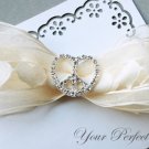 50 Heart Peace Sign 1-1/8" Silver Diamante Rhinestone Ribbon Buckle Slider Wedding Invitation BK042