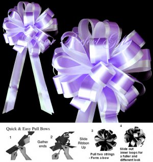10 LAVENDER PURPLE WHITE 8" TWO LAYER WEDDING PULL PEW BOWS FOR BRIDAL CAKE GIFT BASKET PB082
