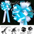 10 WHITE TEAL BLUE 8" WEDDING PULL PEW BOWS FOR BRIDAL CAKE GIFT BASKET DECORCATION PB013