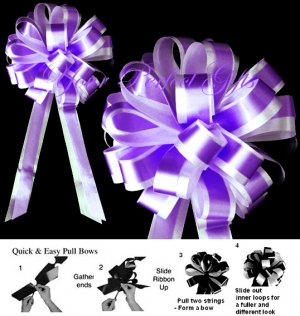 10 DARK PURPLE WHITE 8" TWO LAYER WEDDING PULL PEW BOWS FOR BRIDAL CAKE GIFT BASKET DECORCATION