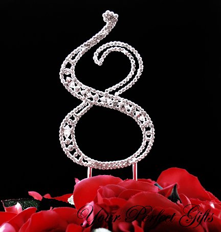 Swarovski Rhinestone Crystal Anniversary Birthday Cake Topper Number Silver 4-1/2"