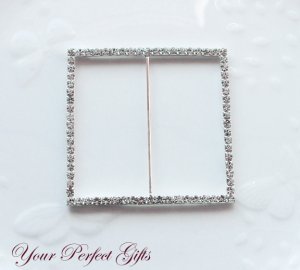 1 pc 3" SQUARE Silver Diamante Rhinestone Crystal Buckle Sliders Wedding Invitation BK033