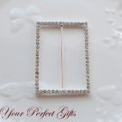 12 RECTANGLE 3" Silver Diamante Rhinestone Buckle Slider Wedding Invitation BK086