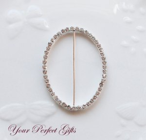 1 pc 3" OVAL Silver Rhinestone Crystal Buckle Slider Wedding Invitation BK076