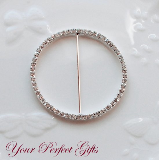 50 ROUND CIRCLE 3" Silver Diamante Rhinestone Buckle Sliders Wedding Invitation BK037