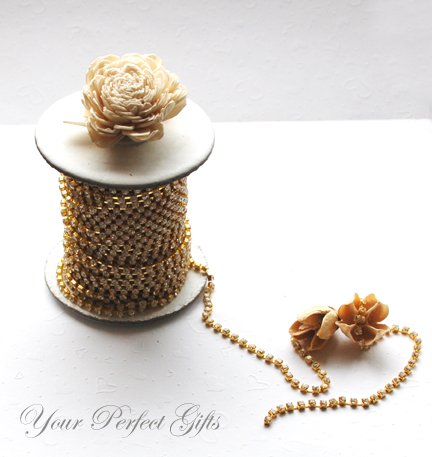1 Foot SS16 4mm Rhinestone Chain Crystal Gold Pleated Wedding Cake Banding Ribbon Jewelry RC020