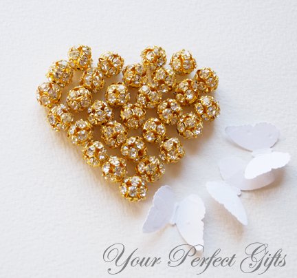 10 pcs Swarovski Rhinestone Crystal Gold Plated Bead Spacer Ball 8mm AC013
