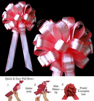 10 WTAERMELON PINK & WHITE 8" TWO LAYER WEDDING PULL PEW BOW  BRIDAL CAKE GIFT BASKET DECORCATION