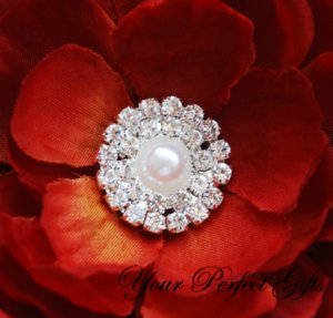 10 Two Row Round Diamante Rhinestone Crystal Pearl Button Hair Clip Wedding Invitation Ring  BT029