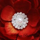 20 Two Row Round Diamante Rhinestone Crystal Pearl Button Hair Clip Wedding Invitation Ring BT029