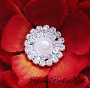 100 Two Row Round Diamante Rhinestone Crystal Pearl Button Hair Clip Wedding Invitation Ring BT029