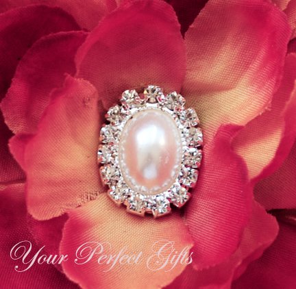 50 Oval Diamante Rhinestone Crystal Pearl Button Hair Flower Clip Wedding Invitation Ring BT092
