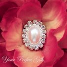 50 Oval Diamante Rhinestone Crystal Pearl Button Hair Flower Clip Wedding Invitation Ring BT092