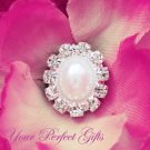 1 pc Oval Diamante Rhinestone Crystal Pearl Button Hair Flower Clip Wedding Invitation BT024