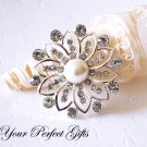 1 pc 46mm Flower Rhinestone Crystal  Diamante Pearl Silver Brooch Pin Jewelry Cake Decoration BR040