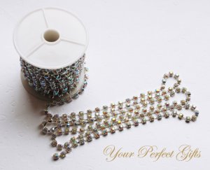 9 feet/3 Yard SS18 4.3mm Clear AB Rhinestone Chain Crystal Silver Pleated Wedding Cake Banding RC011