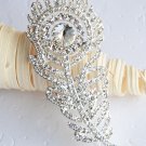 1 pc 3" Peacock Feather Rhinestone Crystal  Diamante Silver Brooch Pin Jewelry Cake Decoration BR012