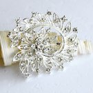 1 pc 2-3/8" Flower Rhinestone Crystal Diamante Silver Brooch Pin Jewelry Cake Decoration BR018