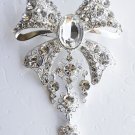 1 pc 3-1/4" Bow Shape Rhinestone Crystal  Diamante Silver Brooch Pin Jewelry Cake Decoration BR011