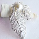 1 pc Flower Rhinestone Crystal  Diamante Pearl Silver Brooch Pin Jewelry Cake Decoration BR009