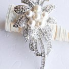 1 pc 3.5" Flower Rhinestone Crystal  Diamante Pearl Silver Brooch Pin Jewelry Cake Decoration BR010