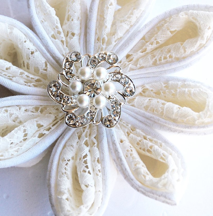 100 Round Diamante 1" (25mm) Rhinestone Crystal Pearl Button Hair Clip Wedding Invitation BT011