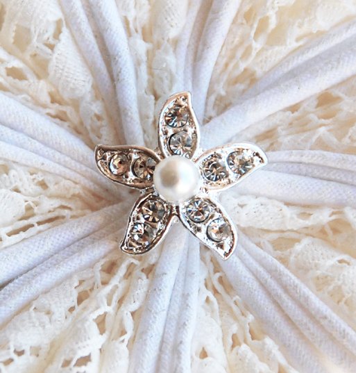 20 Round Diamante Rhinestone Crystal Pearl Starfish Button Hair Clip Wedding Invitation BT007