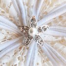 50 Round Diamante Rhinestone Crystal Pearl Starfish Button Hair Clip Wedding Invitation BT007
