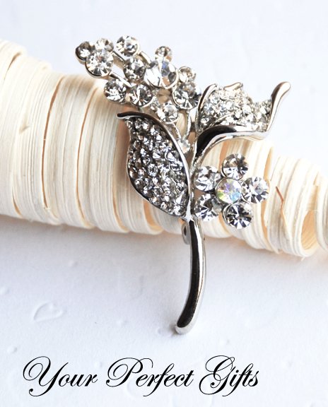 1 pc 48mm Fancy Flower Rhinestone Crystal Diamante Silver Brooch Pin Jewelry Cake Decoration BR023