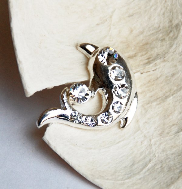 1 pc Dolphin Diamante Rhinestone Crystal Button Hair Clip Wedding Invitation BT076