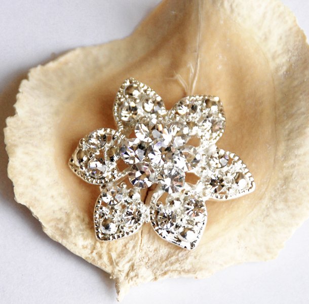 10 Round Flower 1.2" (30mm) Diamante Rhinestone Crystal Button Hair Clip Wedding Invitation BT078
