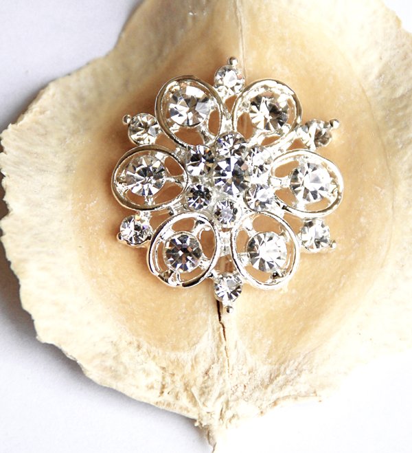 50 pcs 1-1/8" (28mm) Round Diamante Rhinestone Crystal Button Hair Clip Wedding Invitation BT094