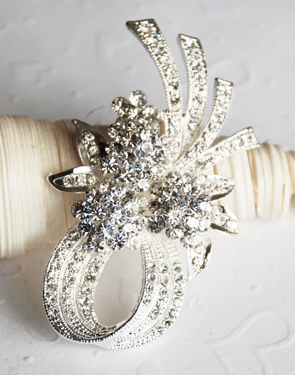 1 pc 2-5/8" Rhinestone Crystal Diamante Silver Flower Brooch Pin Jewelry Cake Decoration BR052