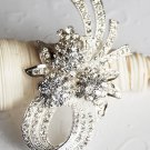 1 pc 2-5/8" Rhinestone Crystal Diamante Silver Flower Brooch Pin Jewelry Cake Decoration BR052