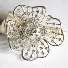 1 pc 2.6" Rhinestone Crystal Diamante Silver Flower Brooch Pin Jewelry Cake Decoration BR068