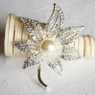 1 pc 2-3/8" Rhinestone Crystal Diamante Pearl Silver Flower Brooch Pin Jewelry Cake Decoration BR044