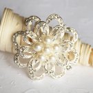 1 pc 1-3/4" Rhinestone Crystal Diamante Pearl Silver Flower Brooch Pin Jewelry Cake Decoration BR056